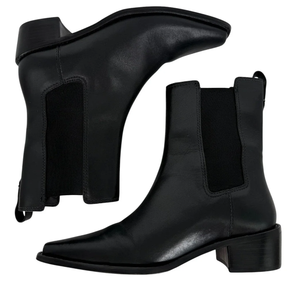 Tory Burch Womens Black Leather Square Toe Chelsea Ankle Boots 143257 Size 6.5M